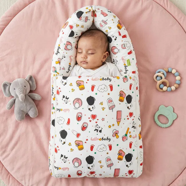 baybee Baby Cotton Bed Cum Carry Bed Printed Baby Sleeping Bag Bed Portable Carry Bed Crib Bedding