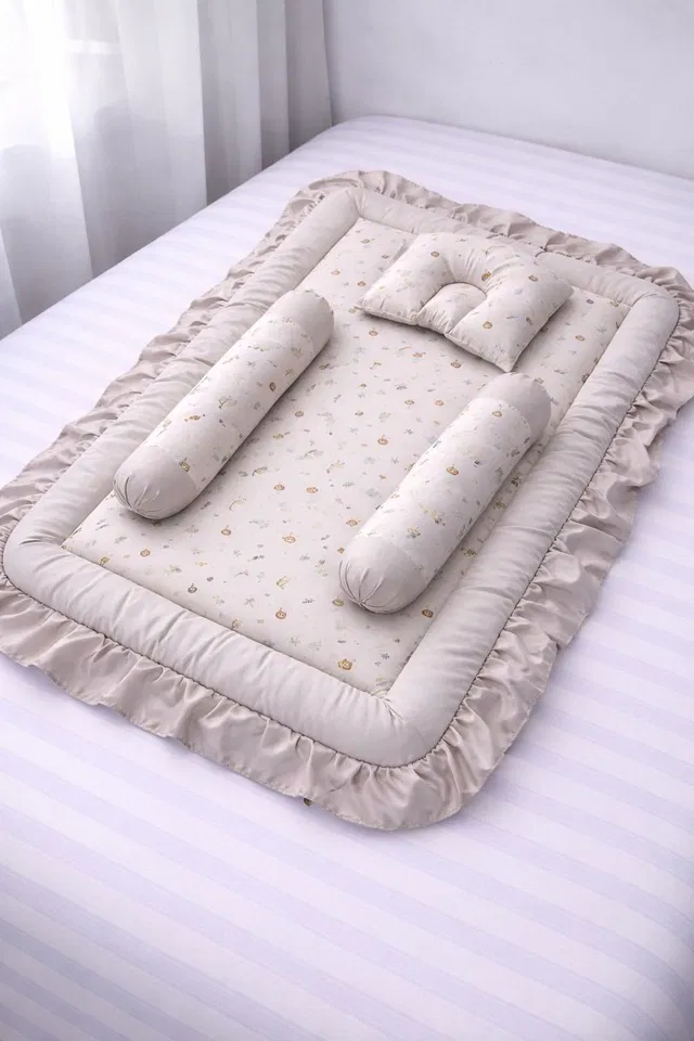 BABYBEDS Baby Bedding Set with Side Pillows & Head Support Soft Cotton Mattress GREY GADLA SET CRIB