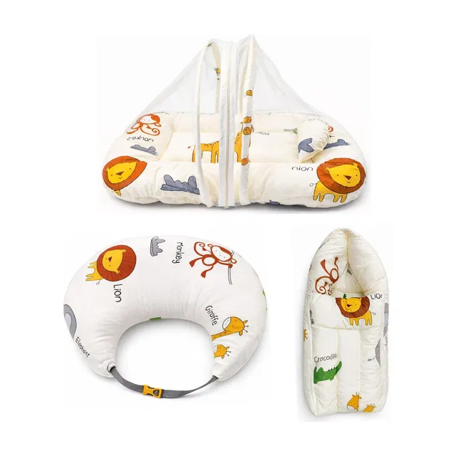 PureHugs Premium 3-in-1 Baby Comfort Combo-Cartoon Animals New Born Baby Mattress Ergonomic Cozy Cocoon Design