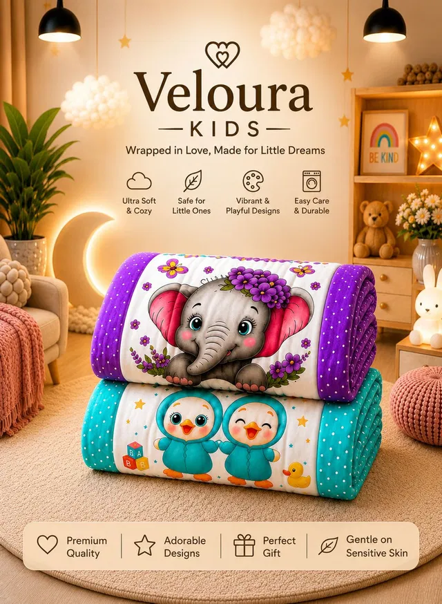 Veloura Kids Elephant And Cute Twin Duck Design Baby Quilts Combo Pack of-(2) | (Size:30x20 Inch) | Soft Cotton Sleeping Baby Mattress Foldable & Travel Friendly Bedding Set for New-born to Toddler