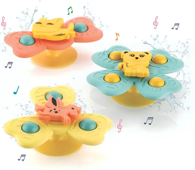 Durevo Baby Bath Spinner Toy Set of 3 with Suction Cup | Sensory Fidget Toys for Kids Rattle