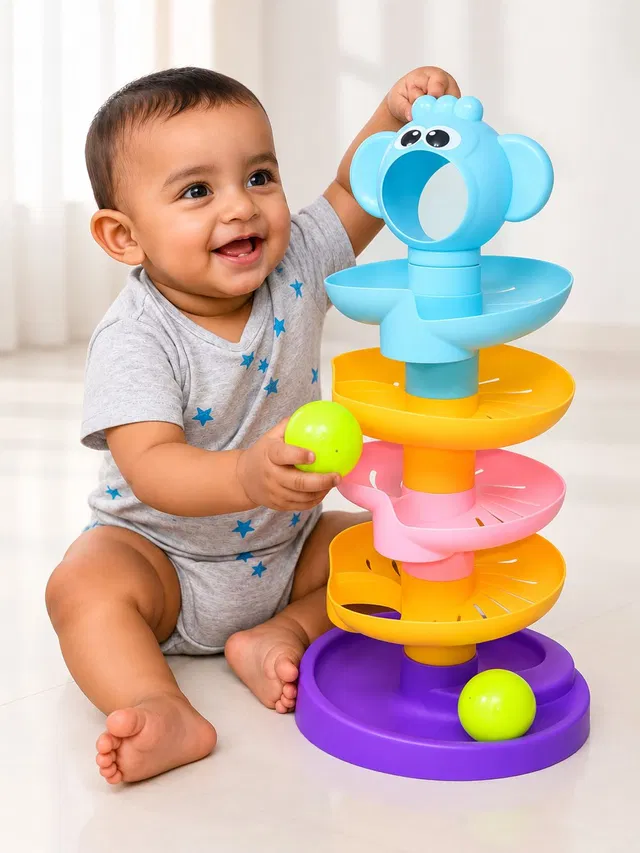 Toyify Baby Ball Drop Spiral Tower Toy with 3 Rattle Balls colorfull kids stacking toys