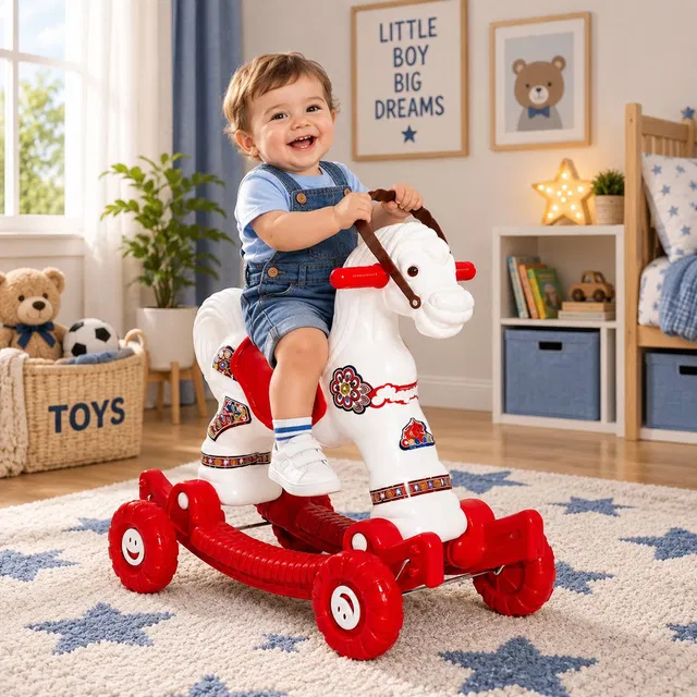 Adidev 4-Wheel Ride-On Rocking Horse for Kids