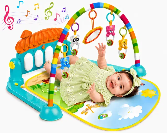 Learn With Fun Baby Gym Mat with Piano Fitness Rack and Hanging Toys for Kids 0-18M