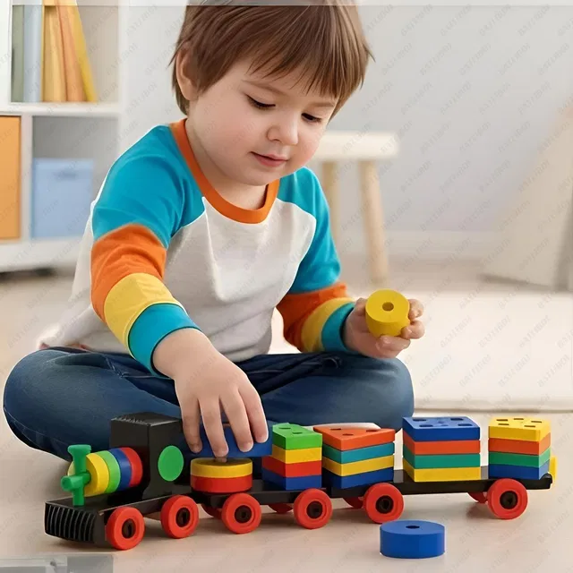 BATLIBOI Train Geometric Shape Stackin and Toddlers Early Learning Activity Puzzle