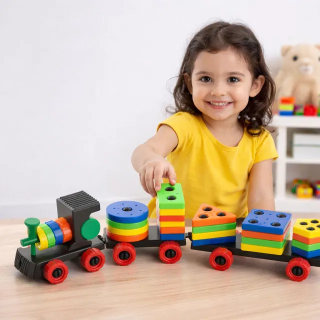 Meetul Enterprise Geometric Train Shape Sorting Stacking Toy for Kids Learning Puzzle