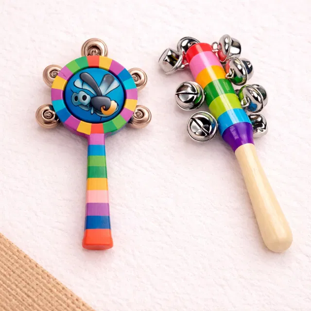 shivangi-creation Jhunjhuna Toys for Kids - Wooden Musical Baby Rattles - Ghungroo Toy Rattle