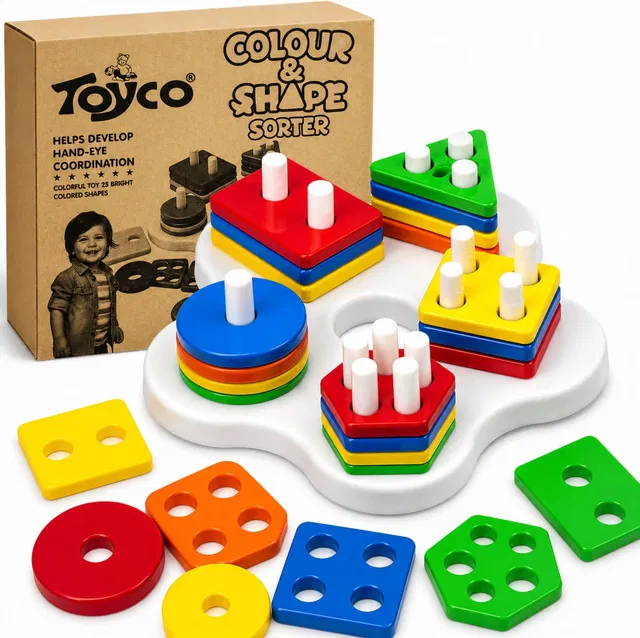 toyco 25 Pieces with 5 Shapes & Colors Shapes Sorter Stacking Toy for Toddlers