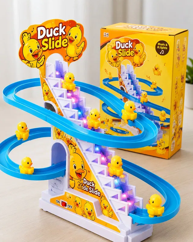 Toys Adventure Automatic Duck Slide Toy for Kids | Stair Climbing Duck Track | Musical Toy