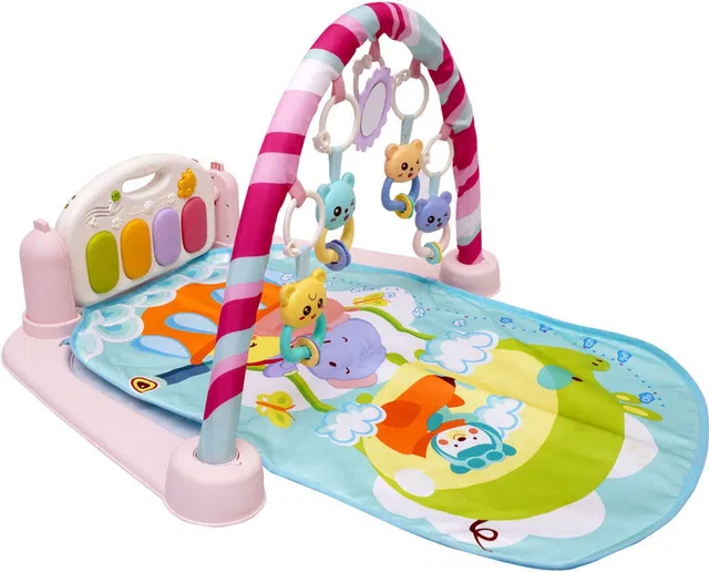 LEZOMZY 5 in 1 Indian Musical Keyboard Mat Baby Piano Gym Mat Gym & Fitness Rack (Pink)