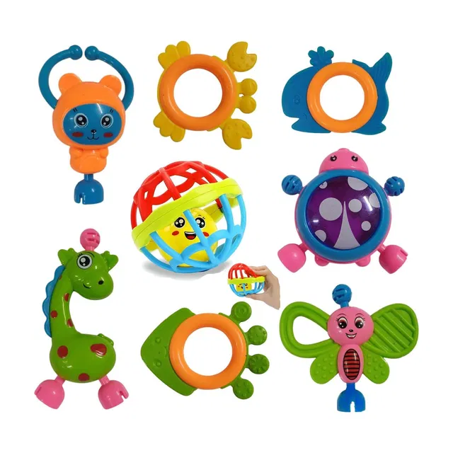 toddlers buddy colorful born baby rattel combo set of 8 toys for kid Rattle