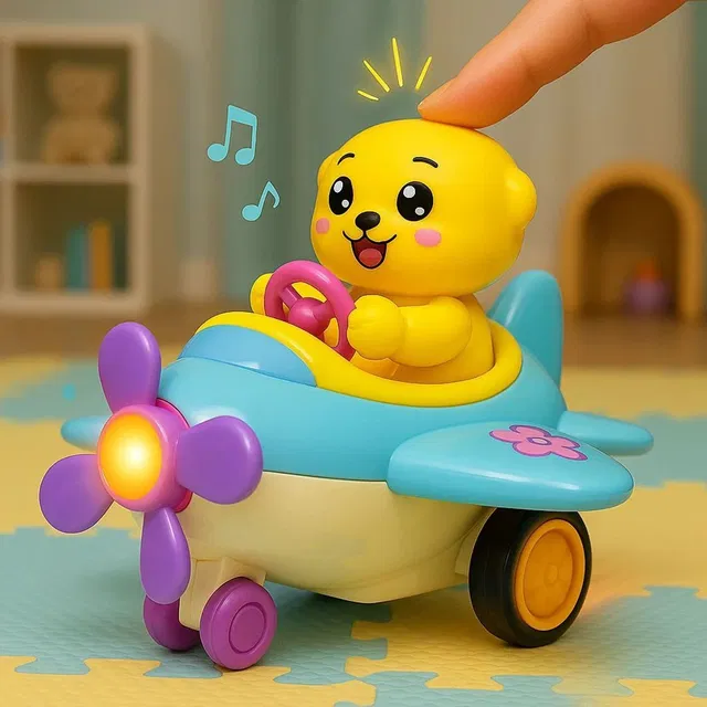 Kidzoy Cute Animal Musical Airplane Toys for Kids with Lights, Press and Go Function Rattle