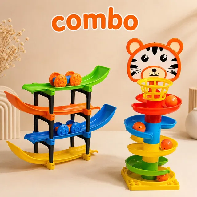 Jasmine collection Spiral Ball Rolling Tower Toy with Racing Track Set for Children