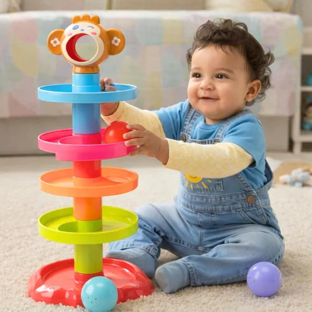 JIPSY Monkeyball Drop Toy for Babies&Toddlers,Doll Heavy Plastic 5 Layer Tower