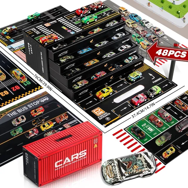 TINY TREASURES 48 Pcs Pull Back Car Set, Alloy Racing