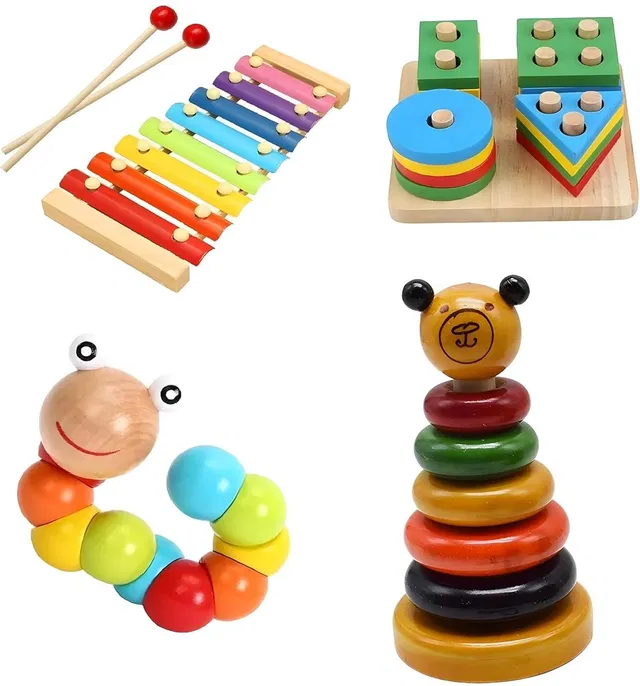 Kishore collection Wooden Shape Color Sorting Blocks Stacking Puzzle Xylophone & Twisting Toy