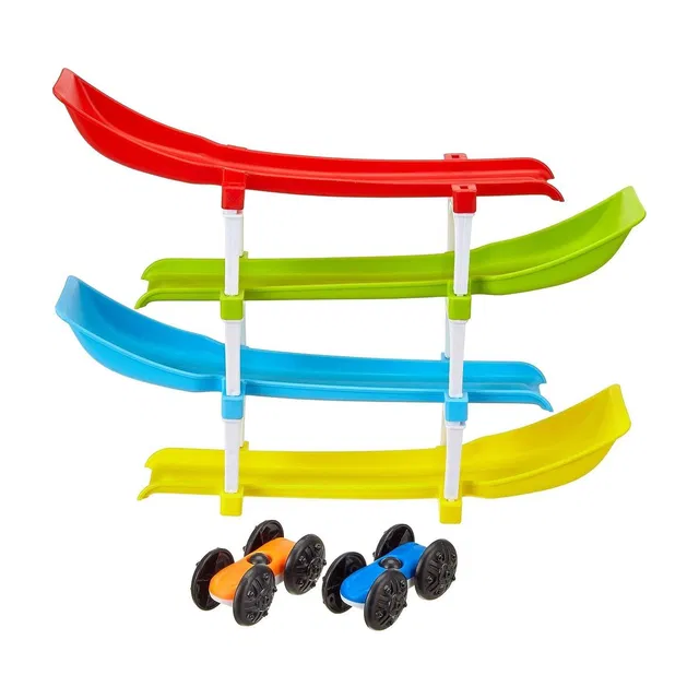 PANTROLA Kids Ramp Racer Track Toy with 2 Mini Cars | Multi-Level Sliding Car Set