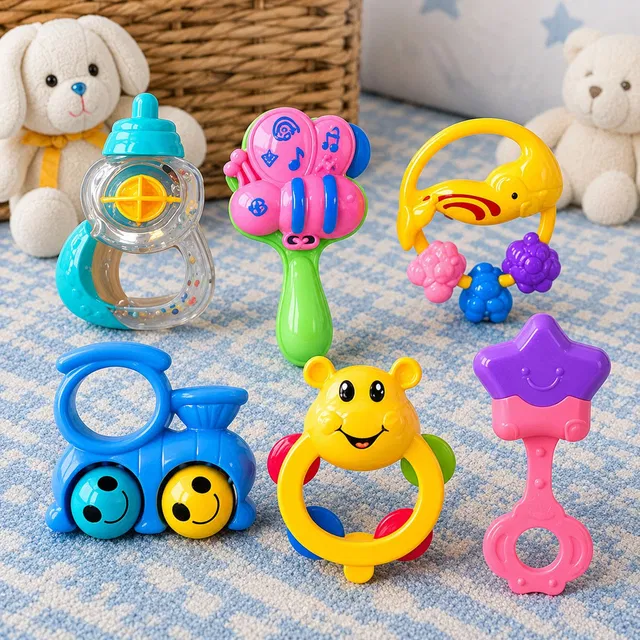 kidzimania Baby Rattle Toys Combo Set of 6 Pcs Safe Plastic Teether Toys Rattle