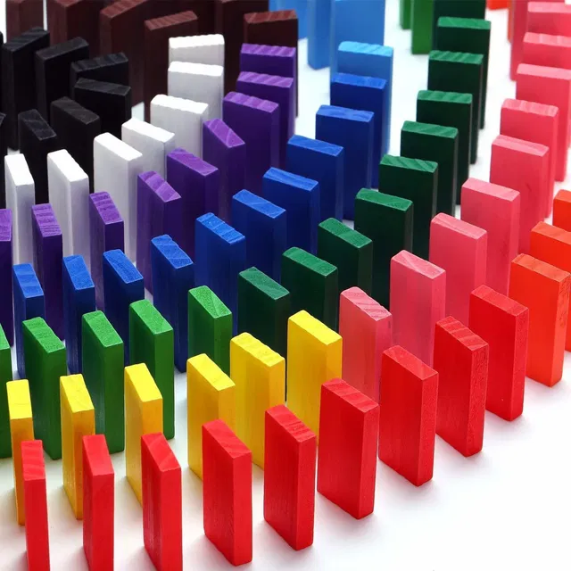 Pulsbery TOYS Wooden Dominoes Building Block Set for 3-8 Years Old Kids,Multi Color,Pack of 2