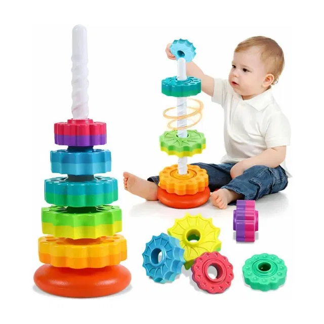 VrajVilla Rainbow Spinning Stacking Toy for Kids | BPA Free Learning Toy 1+ Baby