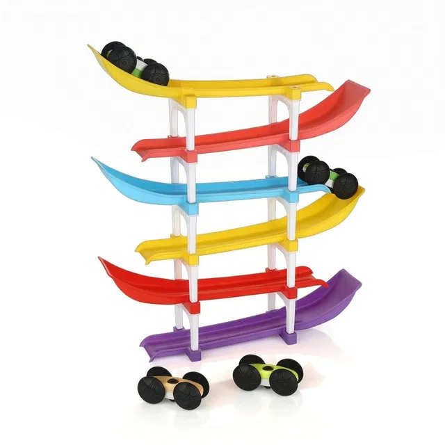 AKTOM 6-Tier Zig Zag Car Ramp Racer with 4 Cars