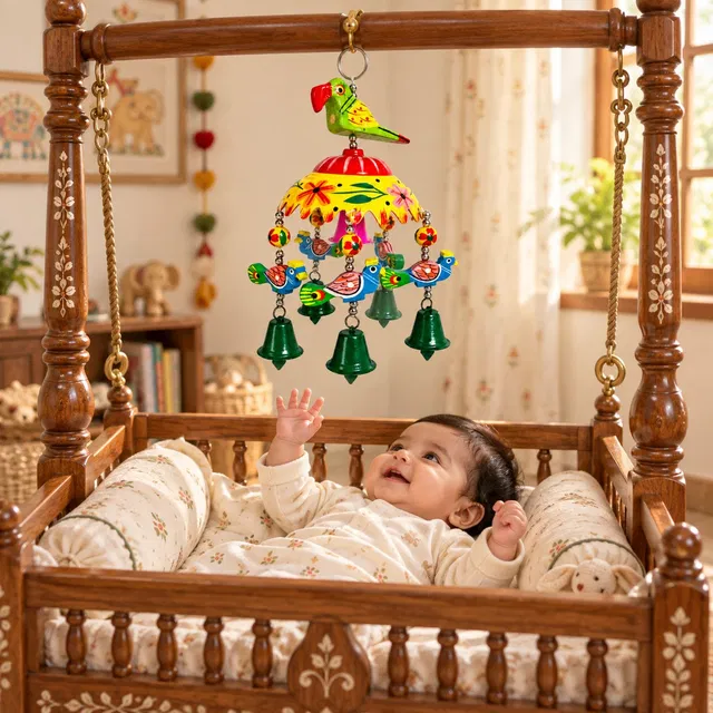 Tultu Toyz Wooden Hanging Rattle Toy for Baby Cradle, Jhula, Stroller & Car Rattle