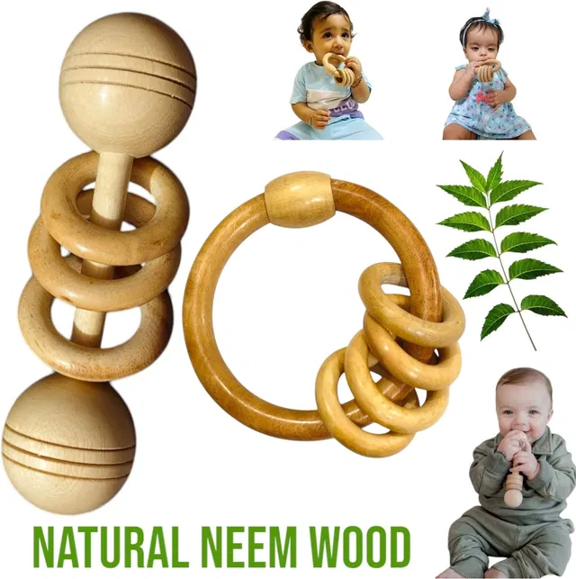 Shreeja Shilpcraft Handcrafted with Natural Neem Wood Rattles (Antibacterial and Antifungal) Rattle