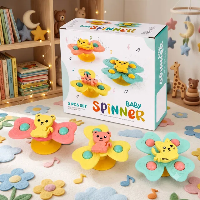 STHOFY Bathroom Wall Suction Spinner Toys for Kids | Fun Bath Time Set Rattle