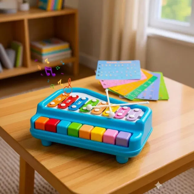 PANTROLA 2 in 1 Xylophone Piano Toy for Kids Musical Learning Instrument with Hammer