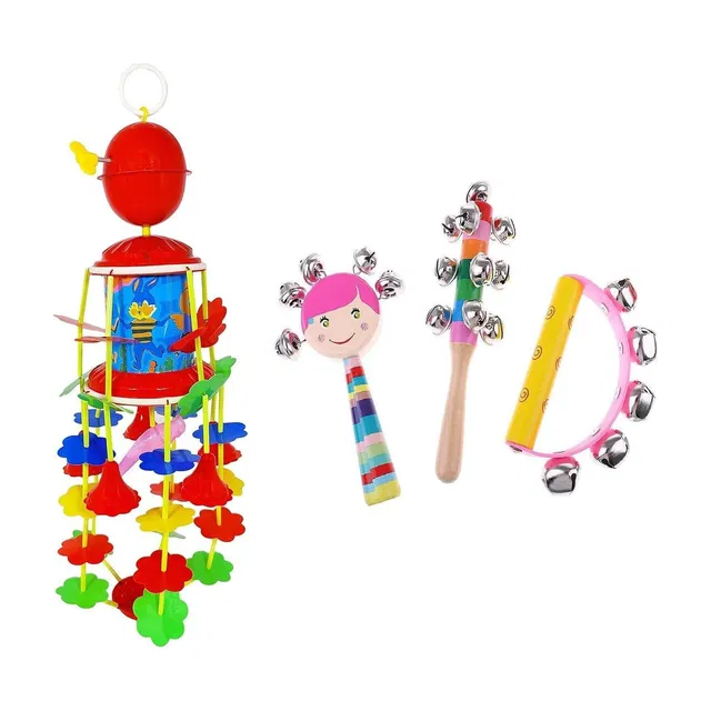 Rainbowstore Wooden Rattles COmbo Pack With Hanging Toy Jhoomer (Pack of 4) Rattle