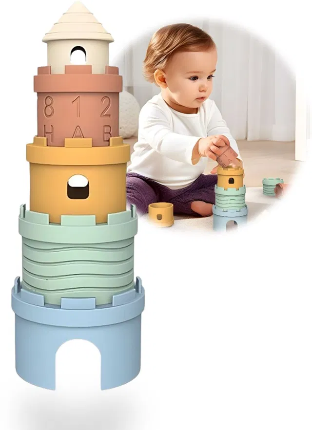 LilyTots Silicone Stacking Toy for Kids 0-3 Years, Soft Chewable Teething for 6+ Months