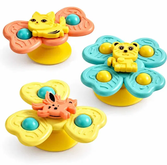 COZZEY Kids Bath Toys 3Pc Suction Cup Spinner Rattle