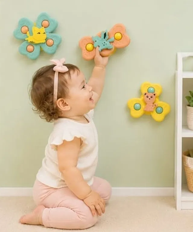 AQUATIDE Baby Spinner Toy 3 PCS Suction Cup Sensory Toy for Toddlers 6-24 Months Baby Rattle