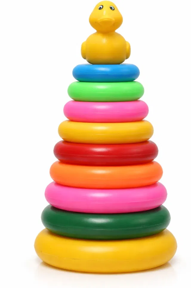 Be bright Baby Stacking Rings Toy with Duck Topper Colorful Rainbow Ring Stacker for Kids