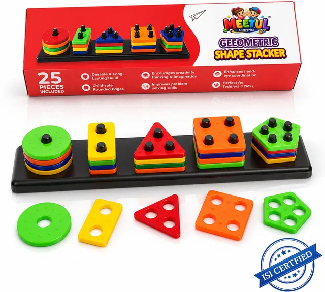 Meetul Enterprise Geometric Shape Stacker Toy for Kids | Learning & Sorting Game | 25 Pcs