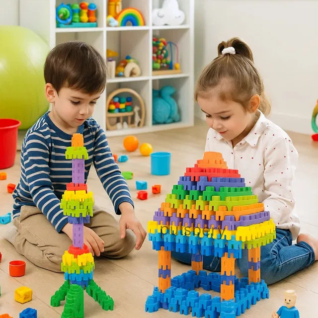 Pulsbery Hexa Building Blocks 100 Pcs Set for Kids Creative Construction,Interlock Blocks