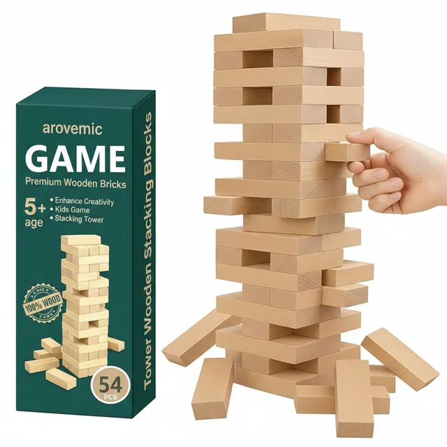 arovemic Jenga Tower Game 54 Blocks - Engaging Party Game