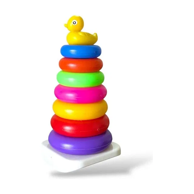 Quality Haat Fun Stacking Rings Toy for Kids | 7 Colourful Stacker Rings with Cute Duck Top |