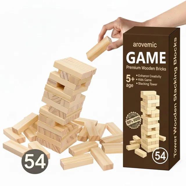 arovemic No-1 Jenga Blocks - Wooden building block/brick, Tower building game for kids