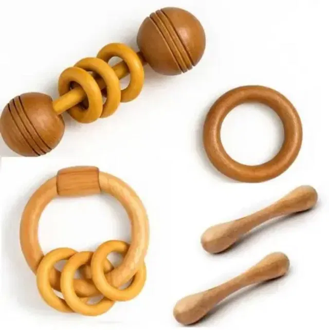 Shreeja Shilpcraft Neem Wood Rattle and Teether Set – Soothing Toy for Teething Babies Rattle