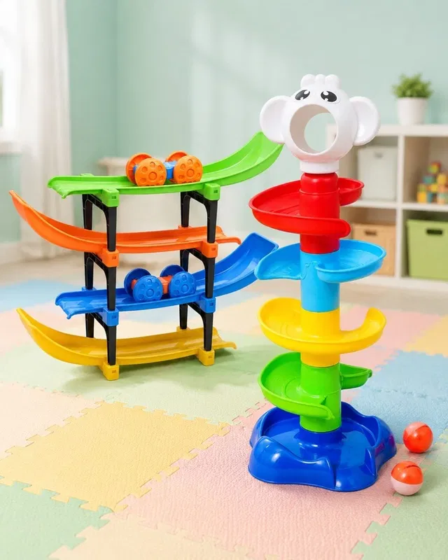 Jasmine collection Colourful Car Racing Ramp and Ball Drop Tower Combo Toys for Kids Indoor Play