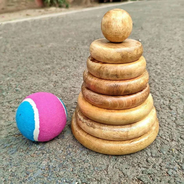 URBANE CHIC Seven Stone/ Lagori Pitthu/Satodiyu with 1 Ball Wooden Outdoor Game