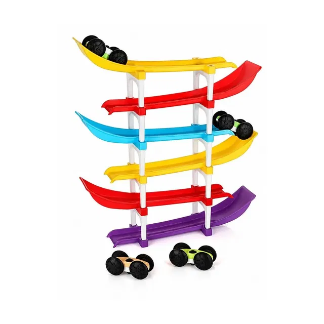 mystic Rainbow Racer Ramp Car Sliding Toy with 6 Levels & 4 Mini Cars for Kids