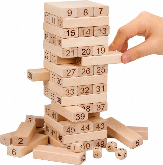 KooKumber 54 Pieces Wooden Game | Zengaa Small Tumbling Tower