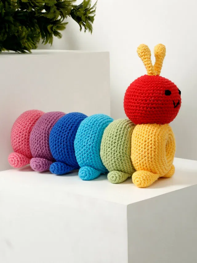 little ginnie Soft Toys For Kids | Rainbow Caterpillar Soft Doll | Ideal Gift for Babies-24 cm Rattle