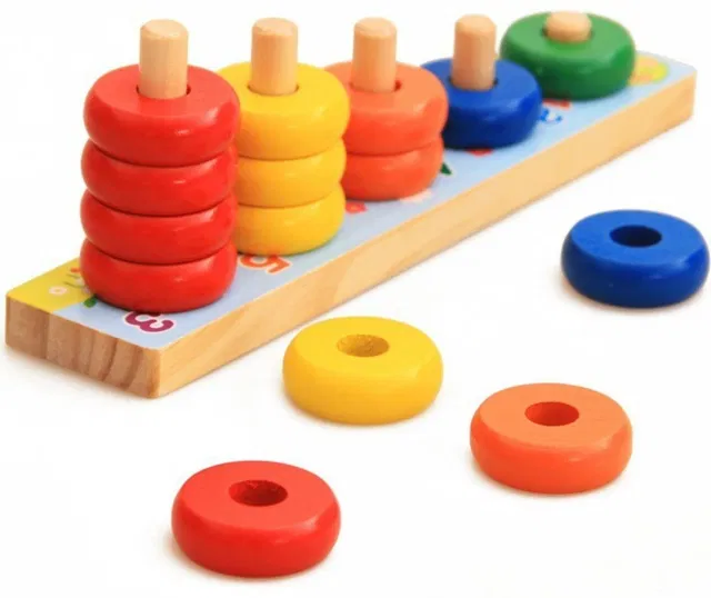 Trinkets & More - Rainbow Calculation Counting Stacker (15 Pieces) | Number Learning Stacking Rings | Early Educational Toys for Toddlers Kids 18 Months +