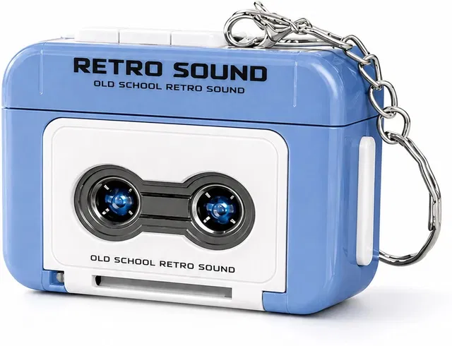 OPINA Mini Retro Cassette Voice Recorder Keychain with Record & Playback - Multicolor Rattle