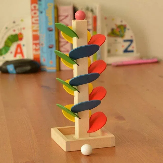 Kishore collection Wooden Tree Leaves Race Track for Kids, Marble Run Track,Tree Building Block Set