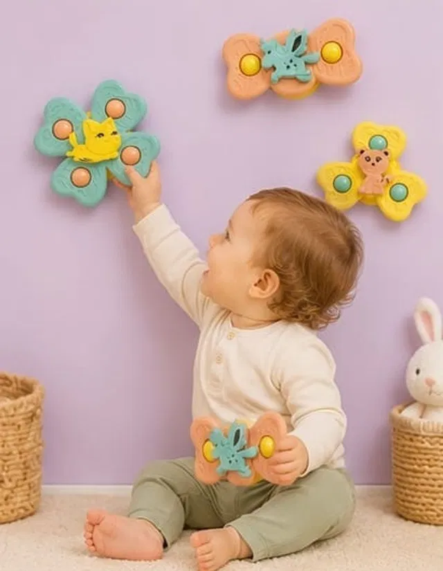 COZZEY Baby Spinner Toy Set of 3 Suction Cup Sensory Fidget Toy for Boys Girls Rattle