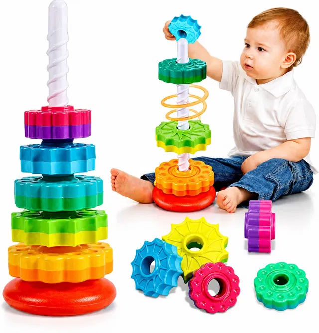 NIVZO Baby Spinning Ring Stacker Toy | Montessori Learning Toy for Toddlers